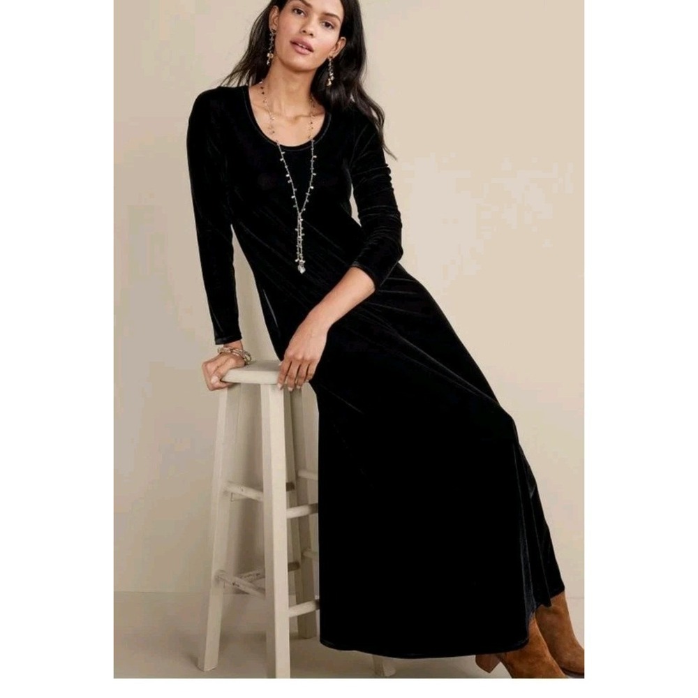 Soft Surroundings Velvet Maxi Dress Santiago S Black Stretch Swing Whimsigoth - Picture 3 of 9